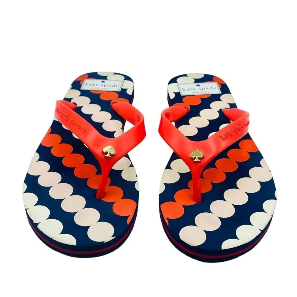 Kate Spade Orange & Blue Polka Dot Rubber Sandals Flip Flops Sz 7